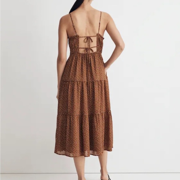 Madewell Sophia Cami Tiered Midi Dress in Dot Brown Polka Dot Sz 14 NEW - Picture 3 of 11